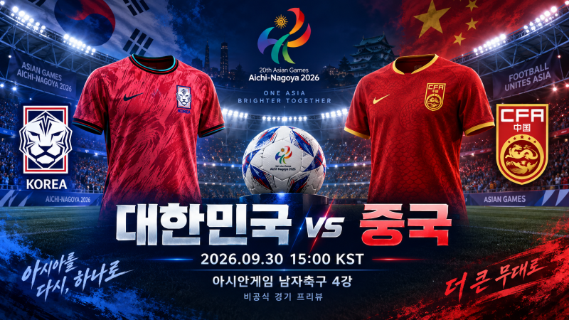 [아시안게임 남자축구] [2026.09.30] 4강 대한민국 vs 중국 프리뷰: 측면 속도와 밀집 수비