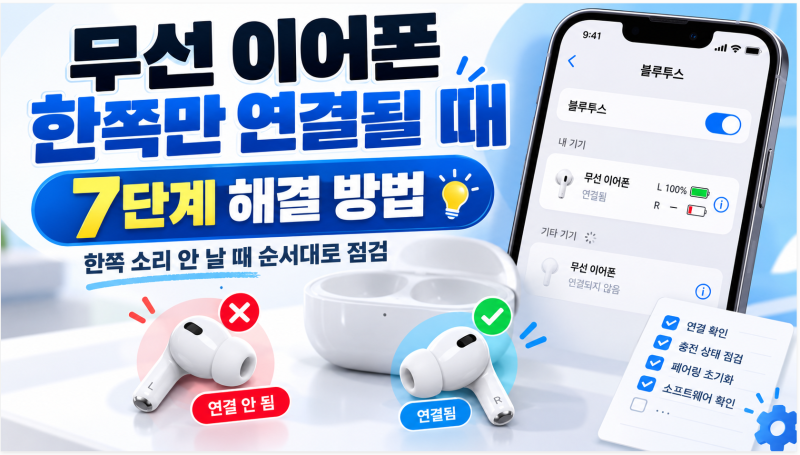 무선 이어폰 한쪽만 연결될 때 해결 방법｜한쪽 소리 안 날 때 순서대로 점검