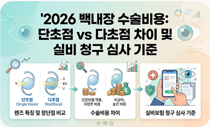 2026 백내장 수술비용 단초점 다초점 인공수정체 차이 및 실비 청구 심사 기준