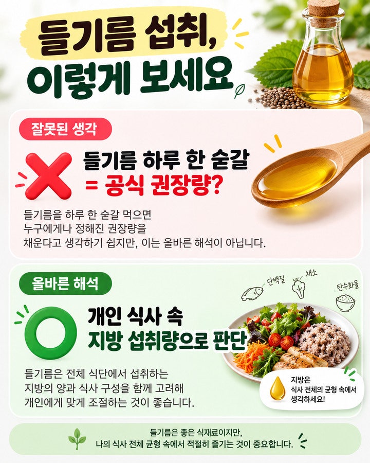 들기름 매일 한 숟갈? 공식 권장량은 따로 없었습니다