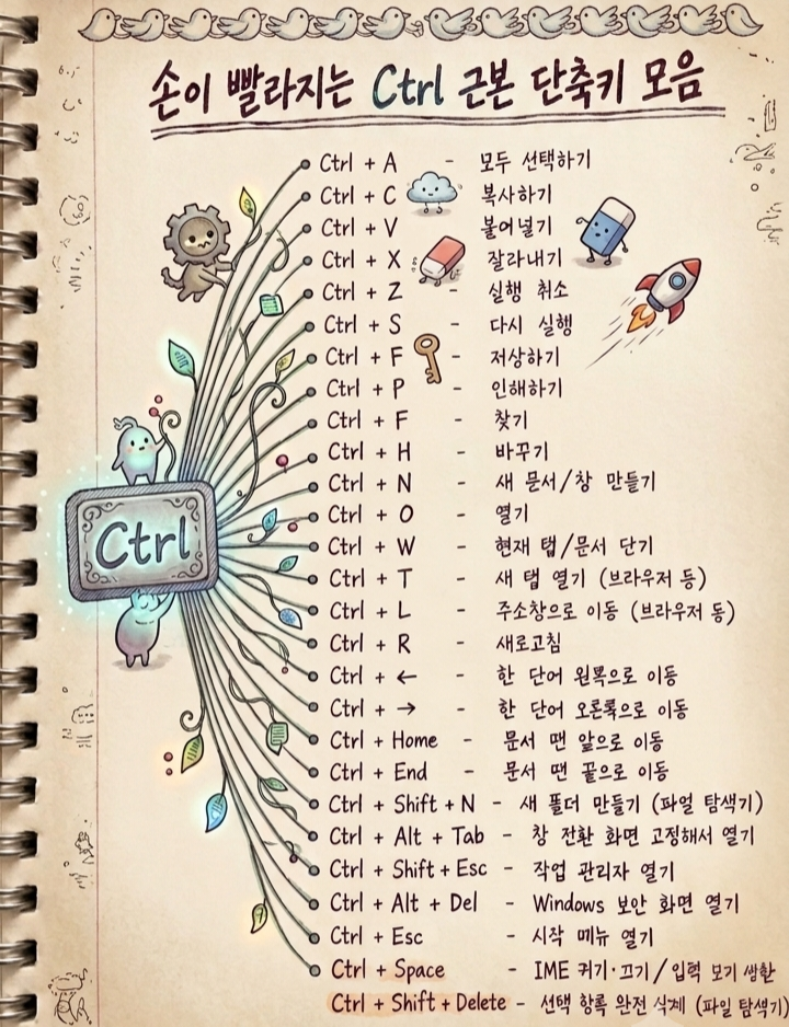 컴퓨터 작업 속도가 빨라지는 Ctrl 단축키 총정리! 알아두면 편리한 필수 단축키 25가지 컴퓨....