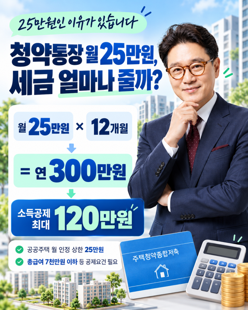 청약통장 월 25만원, 소득공제 최대 120만원, 세금 얼마나 줄까?