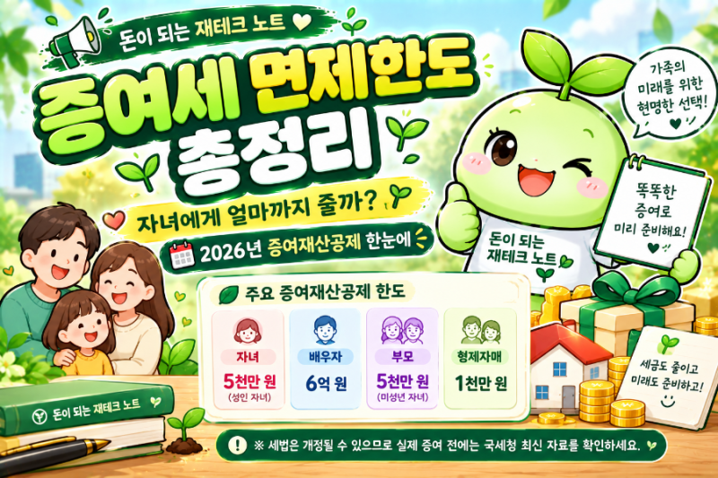 2026 증여세 면제한도 총정리｜자녀·배우자 증여 얼마까지 세금 없을까?
