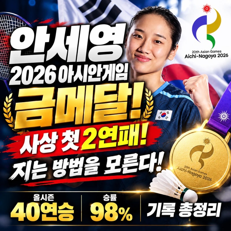 아시안게임 여자 단식 사상 첫 2연패, 안세영 금메달! 지는 방법을 까먹었다? 40연승 및 승률 9....