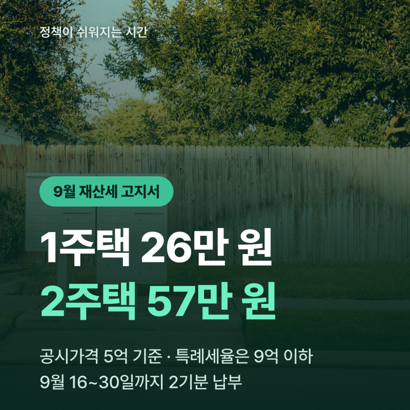 같은 5억 집인데 1주택 26만 원, 2주택 57만 원입니다 — 재산세계산기 세율과 9월 고지서