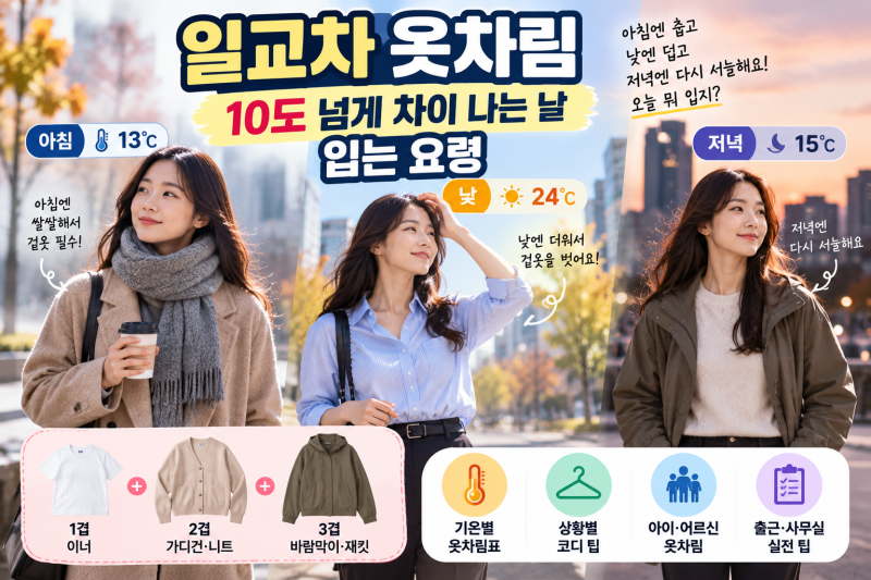 일교차 옷차림, 아침엔 춥고 낮엔 더울 때 뭐 입지? 기온별 옷차림표