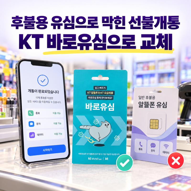 후불용 유심으로 막힌 선불개통, KT 바로유심으로 교체했어요