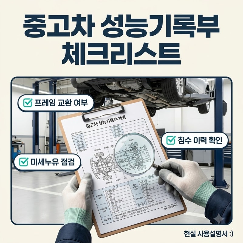중고차 성능기록부 초보자 체크리스트 4가지, 단순교환 무사고와 미세누유 판정 가이드