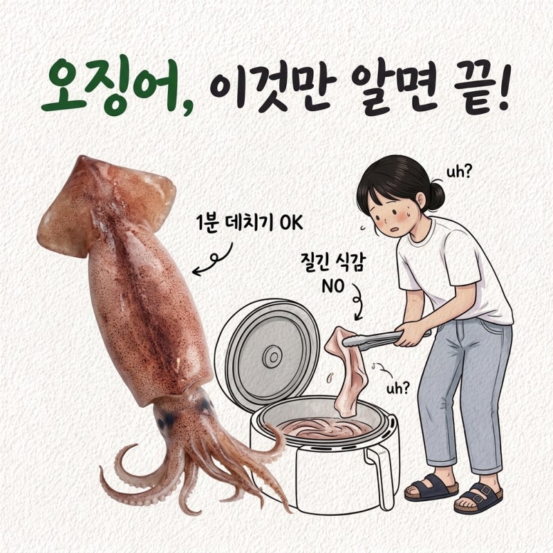 1분 넘게 데치면 고무처럼 질겨짐 오징어 철 제철 시기 언제 데치기 먹는법