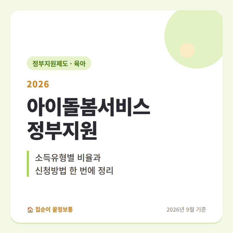 아이돌봄서비스 정부지원 2026, 소득유형별 비율과 신청방법