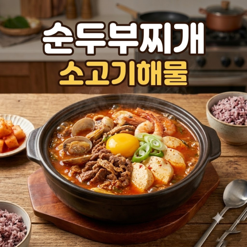 쌀쌀한 저녁엔 보글보글 뚝배기 한 그릇, 소고기 해물 순두부찌개 레시피