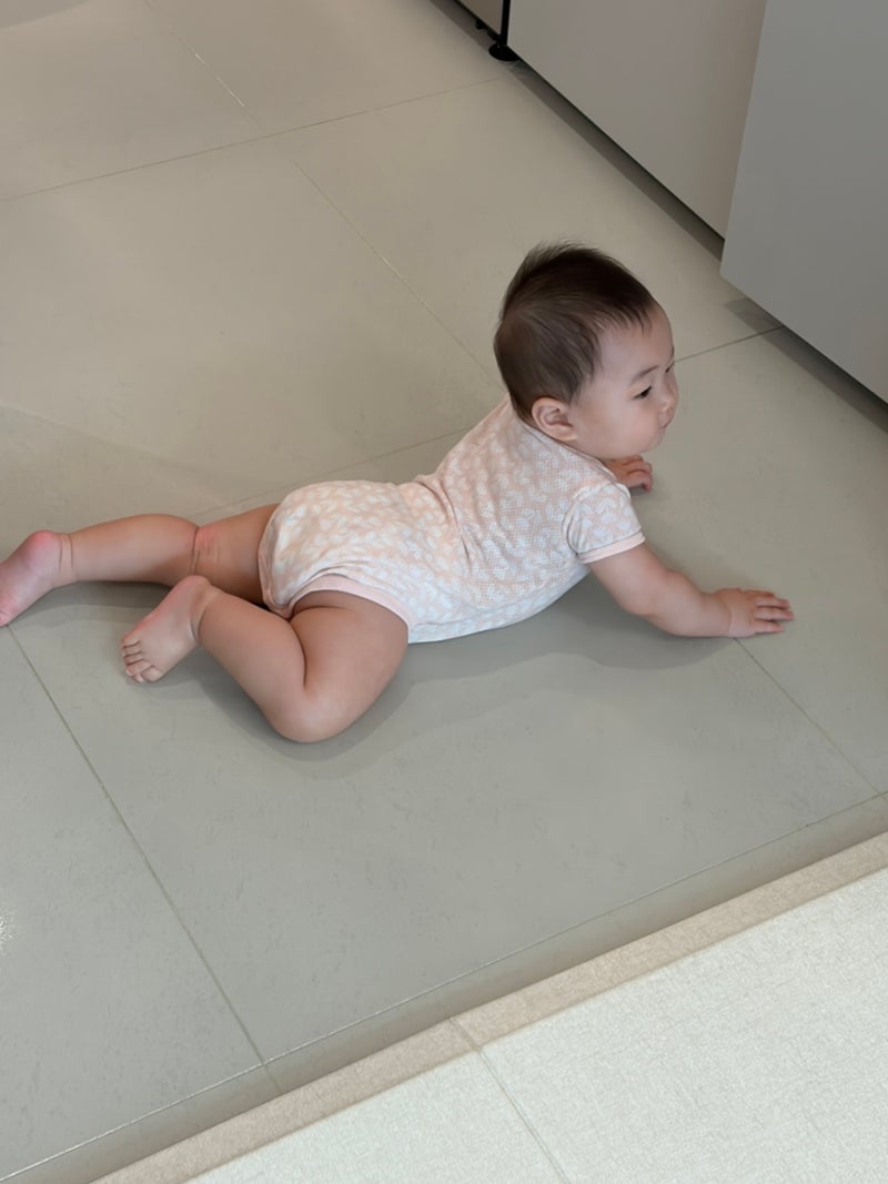 배밀이 시작한 8개월 아기, 안전문 설치하고 스텐팟 가습기로 습도관리 시작;)