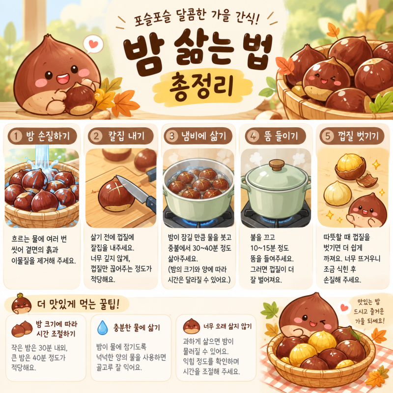밤 삶는방법 밤 잘까지게 맛있게 삶는 방법(시간,냄비,칼질,보관법)