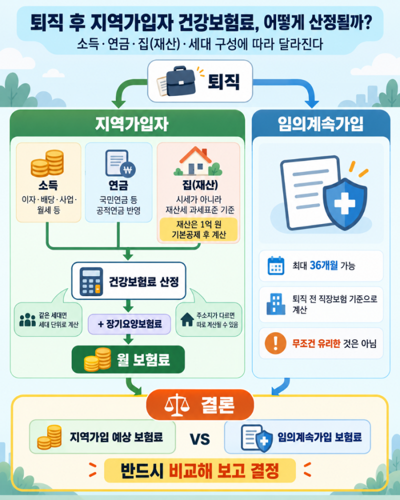 퇴직후 건강보험 지역가입자 소득·집·연금은 얼마나 반영될까?
