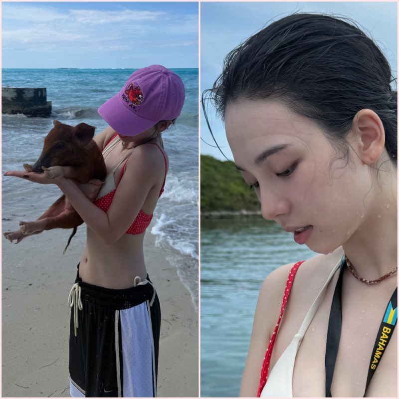 비키니에 농구 반바지? 카리나 바하마에서 공개한 휴양지 비키니룩