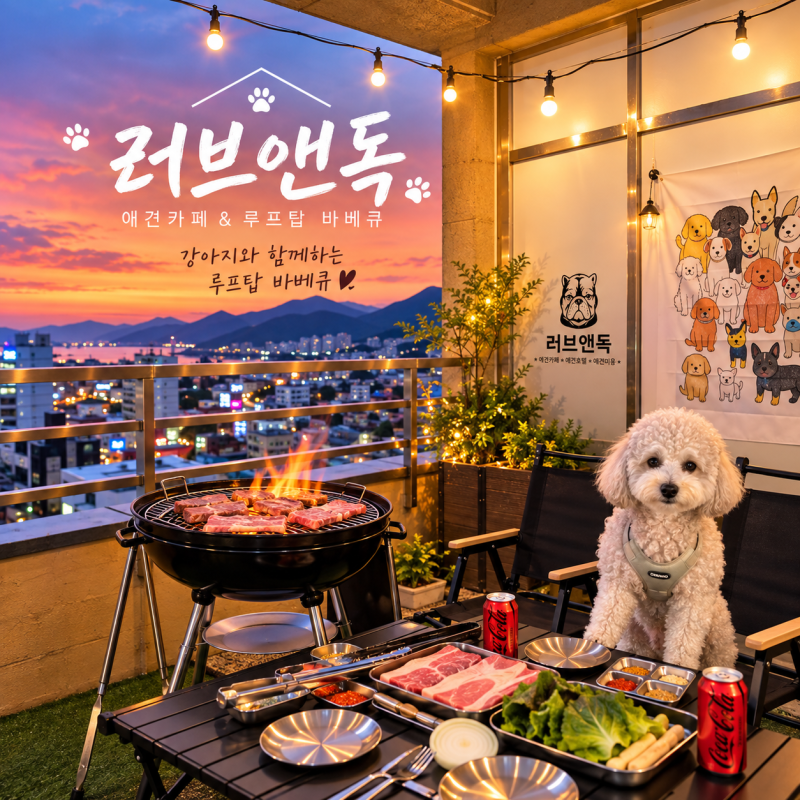 부산 근교 경남 창원 진해 애견카페 '러브앤독' 강아지와 함께 즐기는 루프탑 BBQ