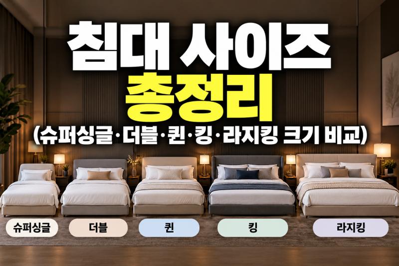침대 사이즈 총정리 (슈퍼싱글·더블·퀸·킹·라지킹 크기 비교)