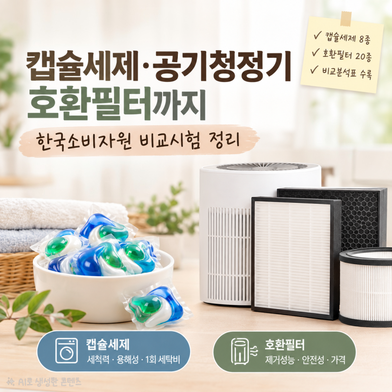 캡슐 세제 & 공기청정기 호환 필터 구매 전 필수 체크! 한국소비자원 비교 시험 정리