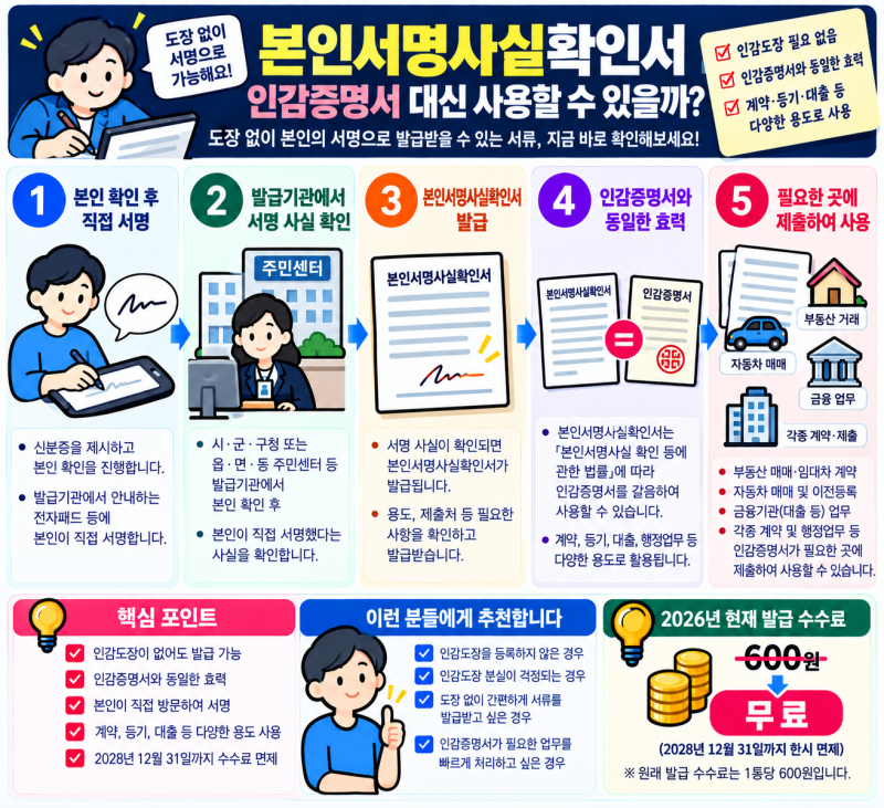 본인서명사실확인서 발급방법 총정리! 인감증명서와 차이·용도·준비물까지 (2026 최신)