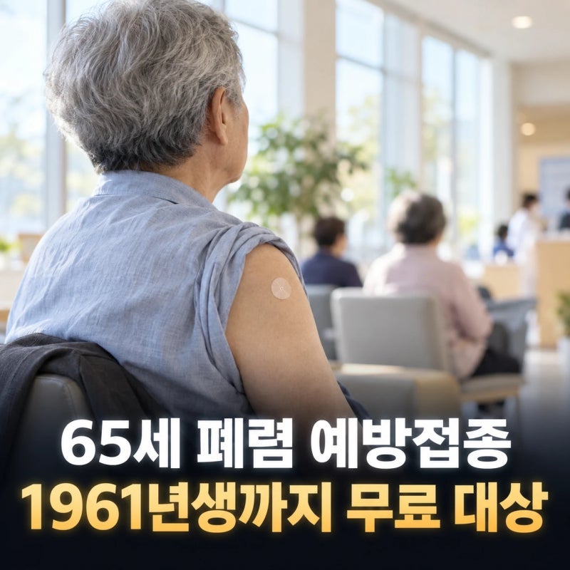 65세 폐렴 예방접종, 1961년생까지 보건소·위탁의료기관에서 23가 1회를 무료로 맞을 수 있습....