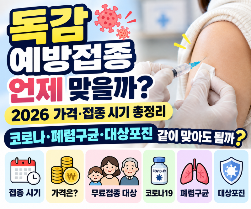 2026 독감 예방접종 가격과 시기｜코로나·폐렴구균·대상포진 같이 맞아도 될까?