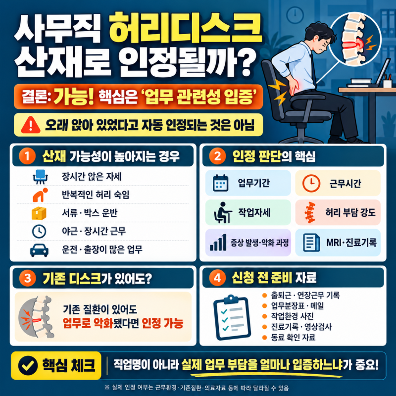 사무직 허리디스크도 산재 인정될까? 실제 통계를 보니