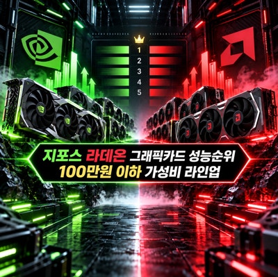 지포스 라데온 그래픽카드 성능순위 | 100만 원 이하 가성비 라인업 기준