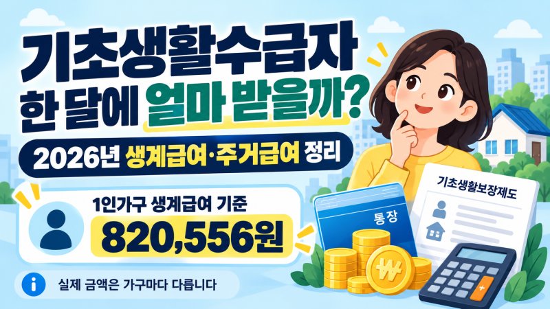 2026 기초생활수급자 얼마 받을까? 1인가구 생계급여 82만원·주거급여 계산