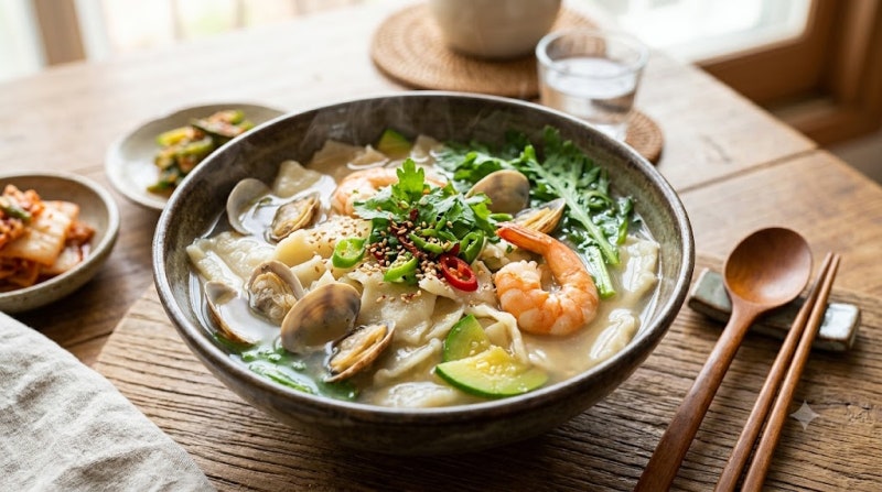 반죽 없이 15분 완성! 시판 만두피 해물 수제비 끓이는법 (육수팩 활용)