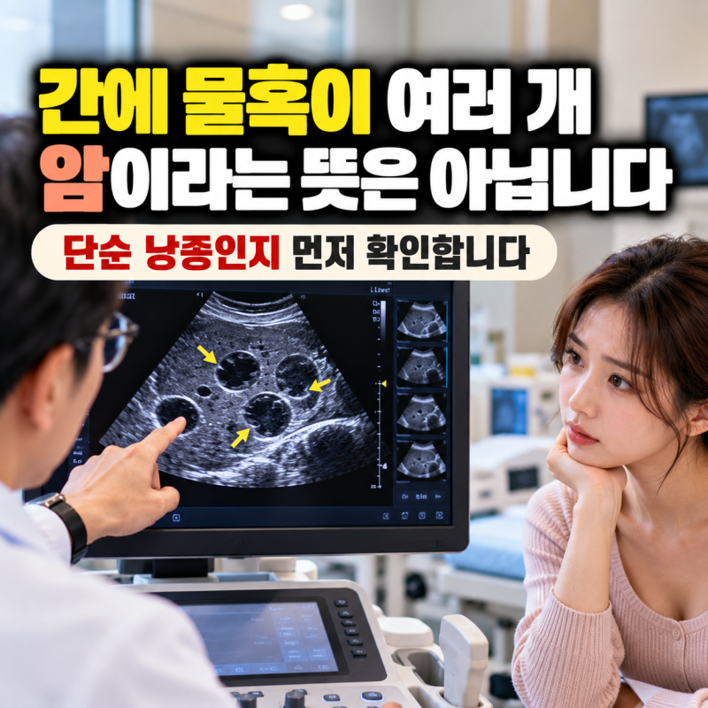 간수치는 정상인데 CT에서 간낭종이 여러 개 나왔습니다.