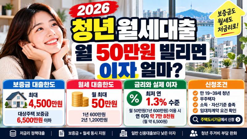 2026 청년 월세대출, 월 50만원 빌리면 이자 얼마? 보증금·소득조건·금리 총정리