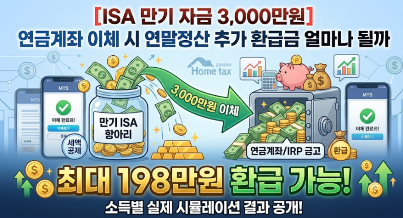 "[ISA 만기 자금 3,000만원]" 연금계좌 이체 시 연말정산 추가 환급금 얼마나 될까