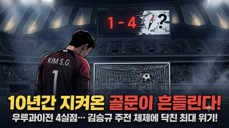 우루과이전 4실점 참패… 10년간 골문 지킨 김승규의 대표팀 주전 수문장 자리가 흔들리는 진....