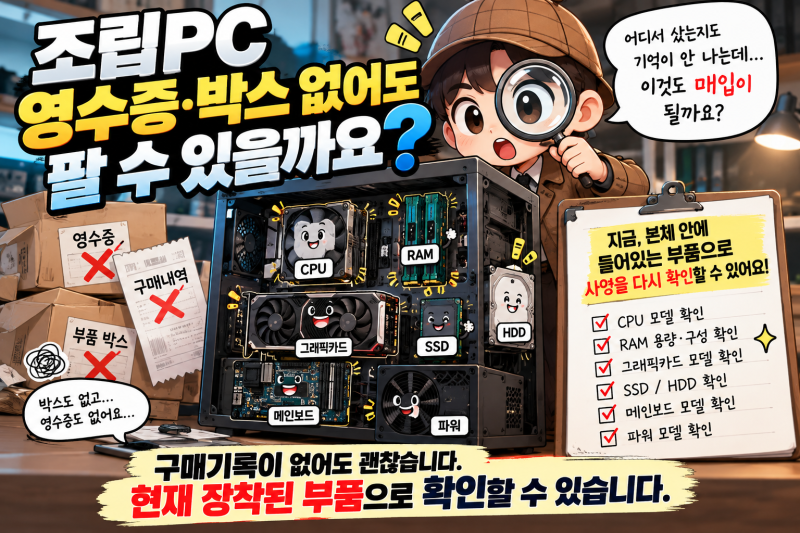 수원컴퓨터매입, 조립PC 영수증·박스 없어도 팔 수 있을까요?
