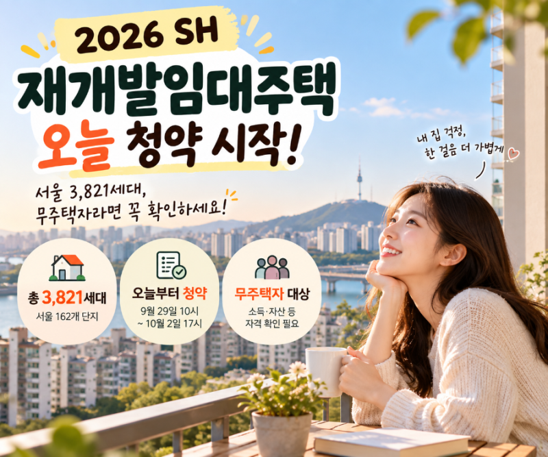 2026 SH 재개발임대주택 오늘 청약 시작｜서울 3,821세대, 무주택자라면 꼭 확인