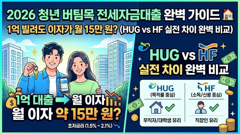 2026 청년 버팀목 전세자금대출 조건 및 금리 총정리: 1억 대출 실전 이자 계산 (무직자 가능 ....