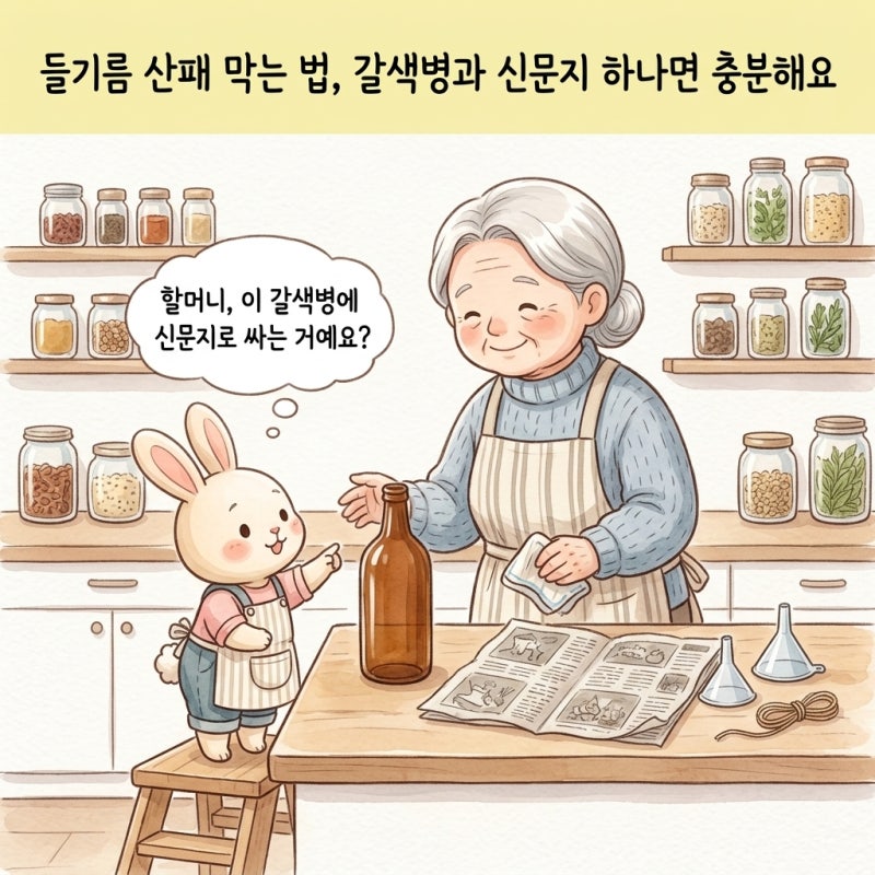 들기름 산패 막는 법, 갈색병과 신문지 하나면 충분해요