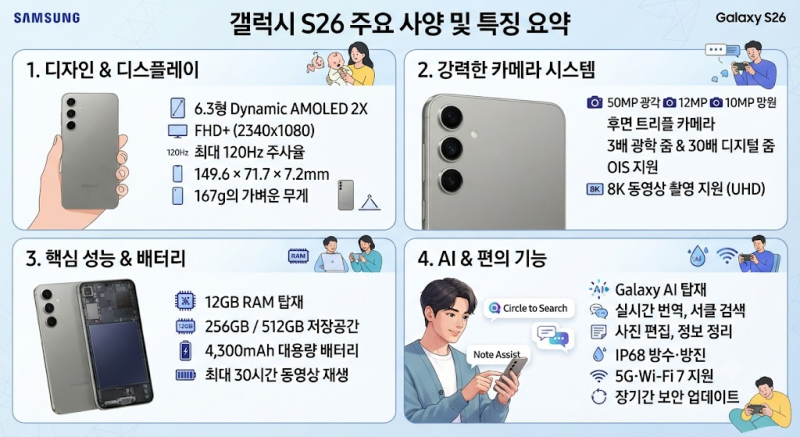 갤럭시 S26 사양 총정리 디자인부터 카메라·배터리·Galaxy AI까지