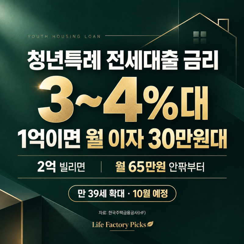 청년특례 전세대출 금리 3~4%대, 1억이면 월 이자 30만원대