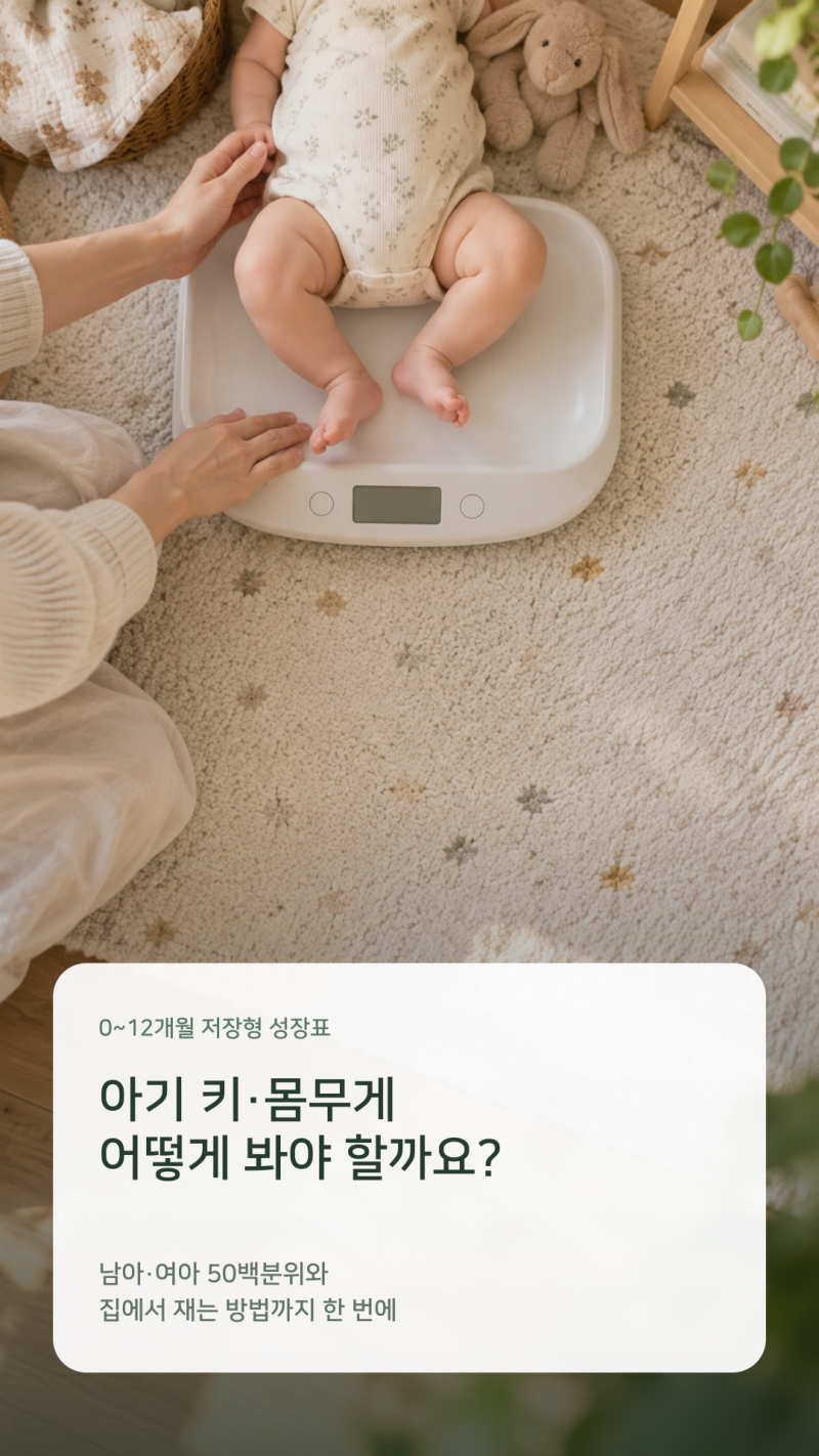 [육아정보]아기 월령별 키·몸무게 성장표 신생아부터 12개월 남아·여아 50백분위 표