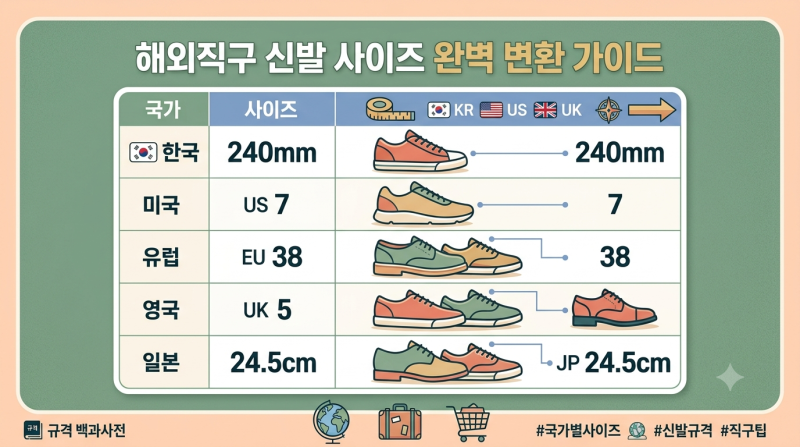 해외 직구 신발 실패 없는 법! 국가별 신발 사이즈 완벽 변환 표