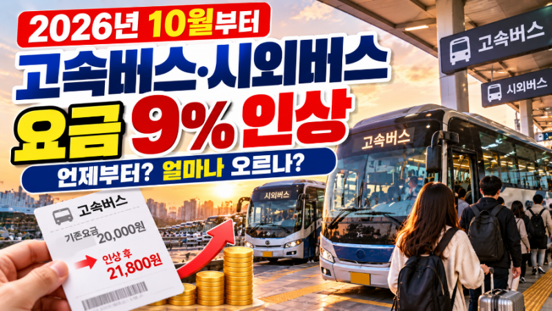 2026년 10월 고속버스·시외버스 요금 인상｜9% 오른다? 언제부터 얼마인지 확인