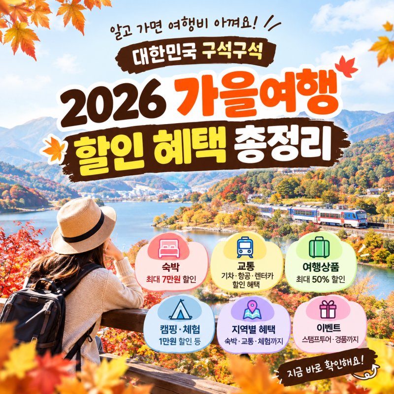 2026 가을여행 혜택 총정리｜대한민국 구석구석 여행가는 달 숙박·교통·여행상품 할인 한눈....