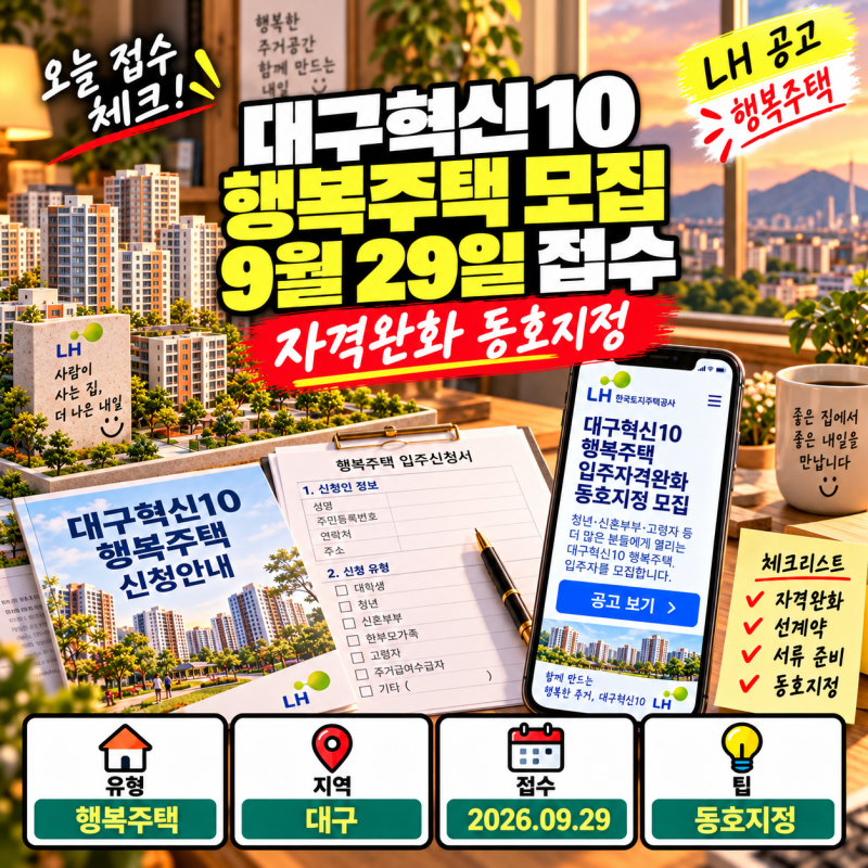 대구혁신10 행복주택 자격완화 동호지정 모집, 선계약 후검증 일정 정리