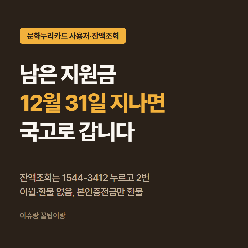 문화누리카드 사용처·잔액조회, 12월 31일 지나면 15만 원 국고로 돌아갑니다