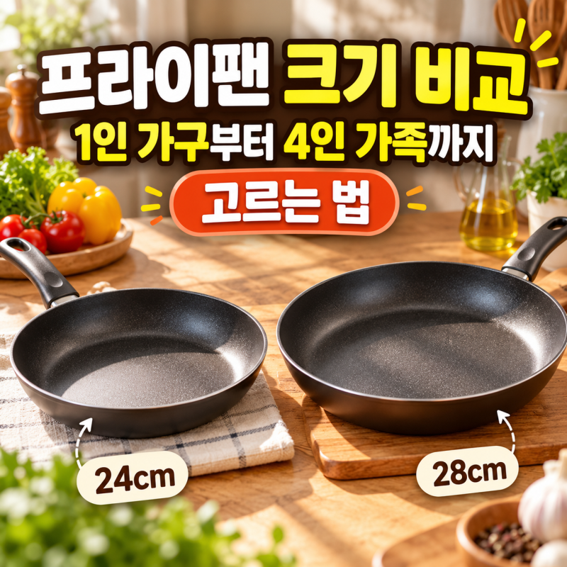 프라이팬 크기 비교, 1인 가구부터 4인 가족까지 고르는 법