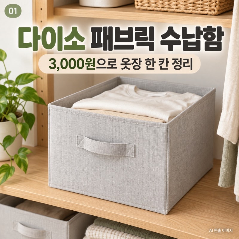 다이소 패브릭 수납함 3천원, 단독으로 쓰고 4단 정리함에도 쏙