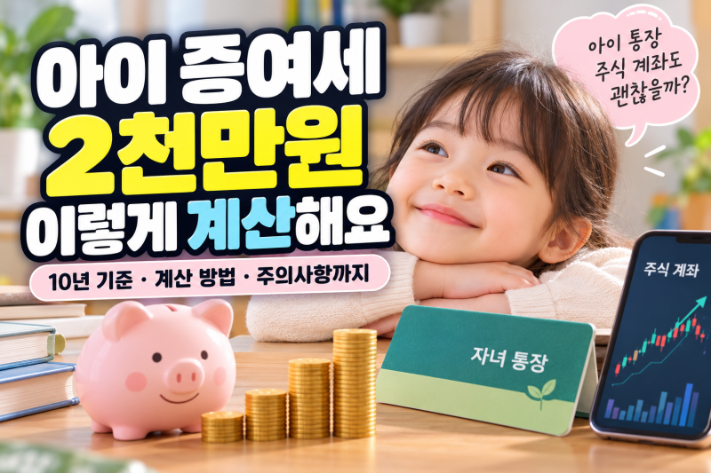 아이 증여세 면제한도 2천만원, 자녀에게 2천만원 증여하면 세금은? 미성년자 증여세 계산법