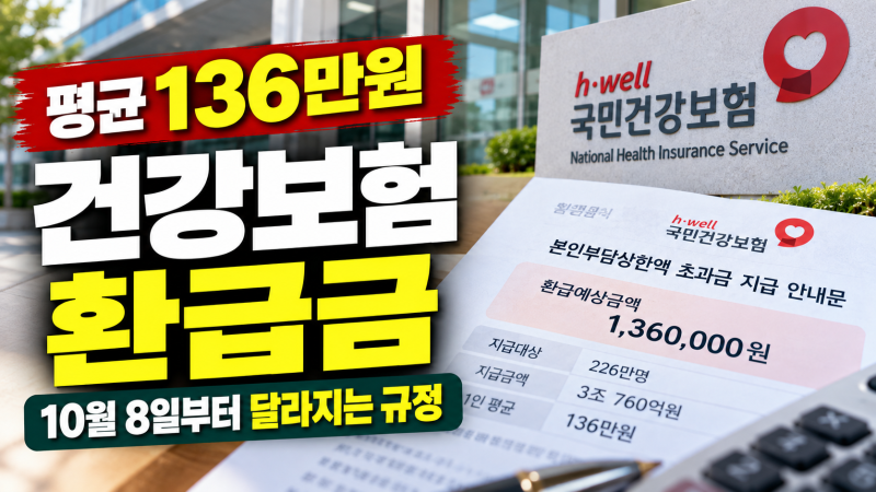 건강보험 환급금 평균 136만원, 아직 안 들어왔다면 확인｜226만명 지급·10월8일부터 달라지는....