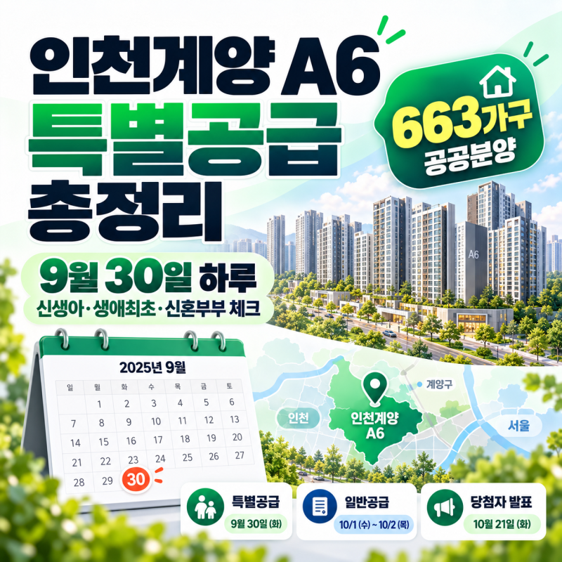 인천계양 A6 특별공급 총정리｜생애최초·신혼부부·신생아 9월30일 청약조건
